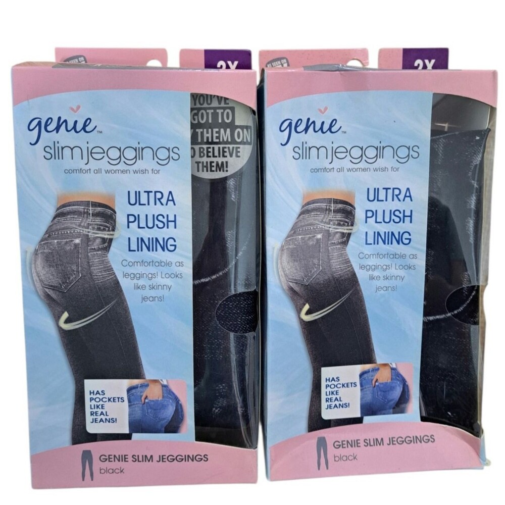Genie 2Pk As Seen on TV Ultra Soft Plush Lining Black Jeggings Women's 2X